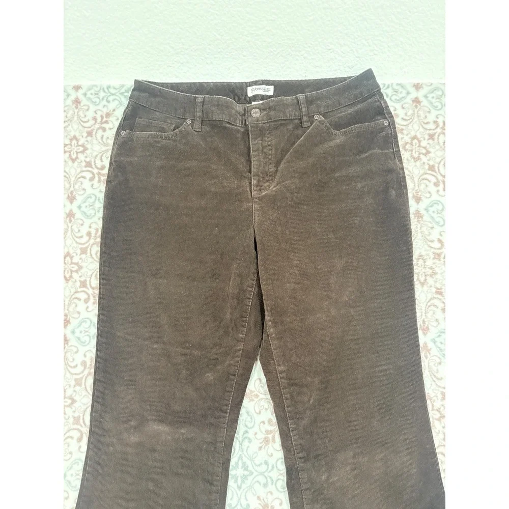St. John's Bay Womens Brown Corduroy Bootcut Pants Size 14L Long Stretch Cotton